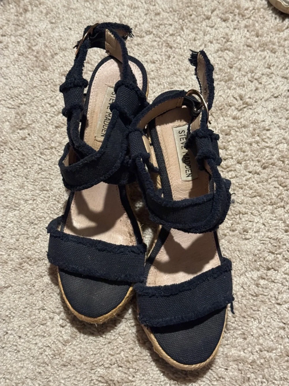 Steve Madden Black Canvas Espadrille Wedge Sandals